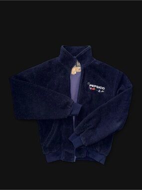 VTG PepsiCo Multi-Logo Employee Fleece Jacket - Navy Blue Size Medium